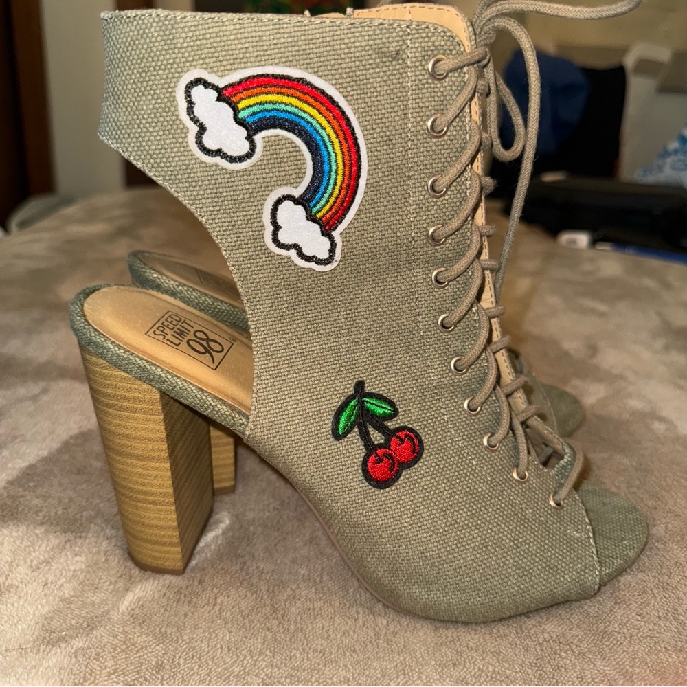 Speed Limit 98 Open Toed Lace Up Booties- size 10
